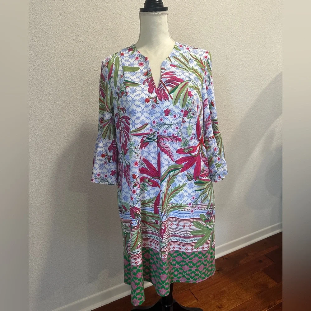 Jude Connally Kerry Dress in White with Pink and Green Floral Print